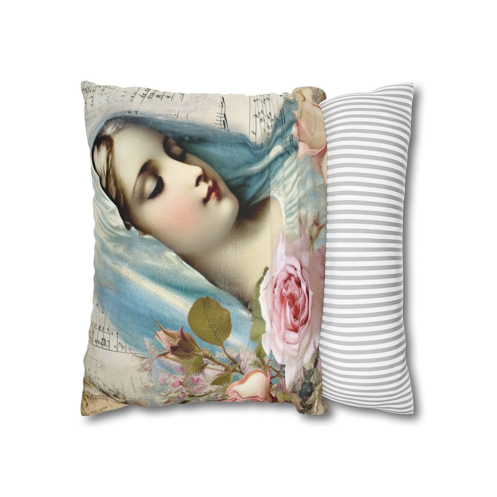 Thumbnail: Shabby Virgin Mary Throw Pillow cover Pink Roses Pastel Art Catholic Faith Decor