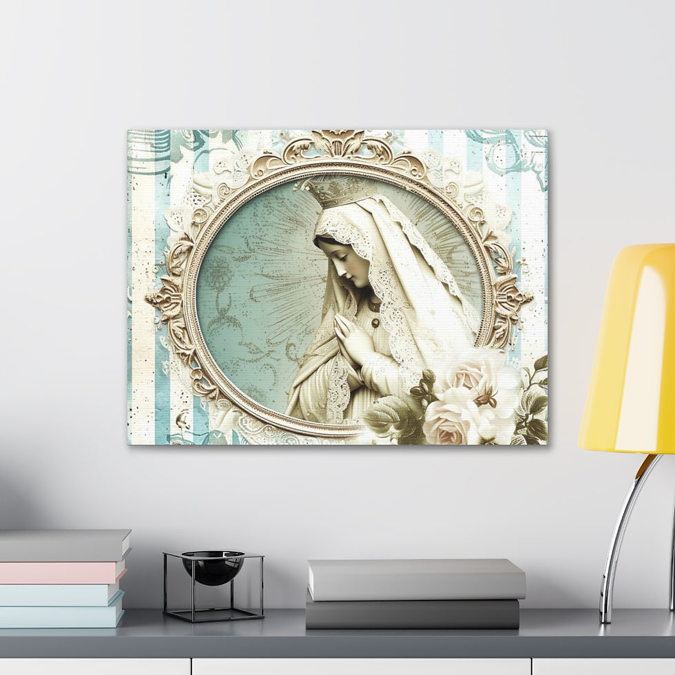 Thumbnail: Virgin Mary Canvas Art Shabby French Country Pink Roses Pastel Religious Decor