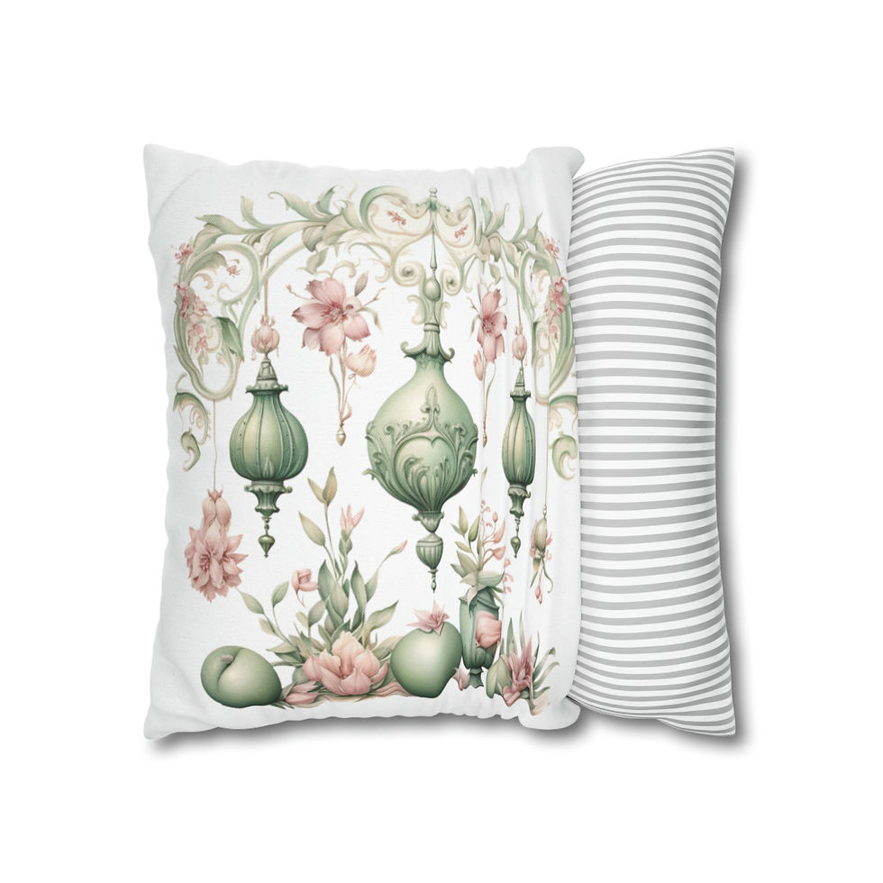 Thumbnail: Shabby Christmas Throw Pillow cover Victorian Kitty Cat Pink Roses Holiday Decor
