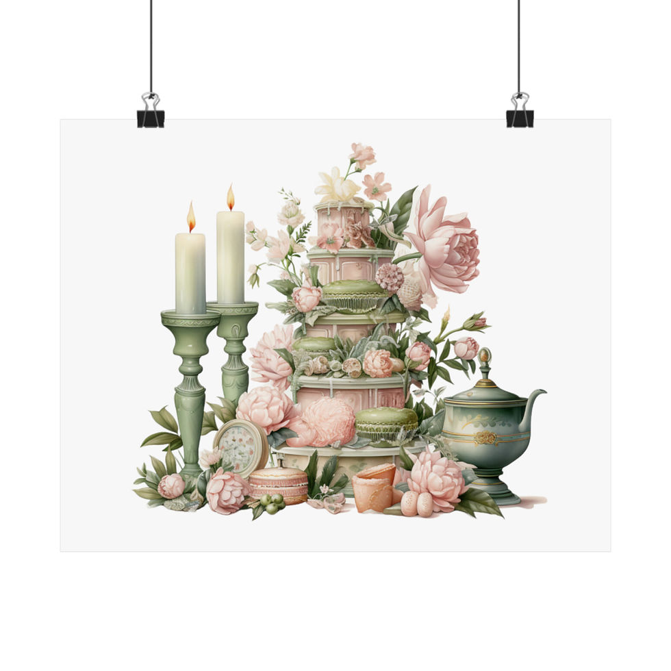 Thumbnail: Shabby Chic Art Wall Decor Pastel Green & Pink Roses Print French Victorian Art