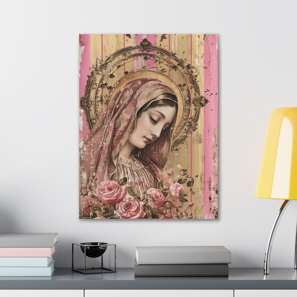 Thumbnail: Shabby Pink Virgin Mary Canvas Art Vintage Style Distressed Religious Wall Decor