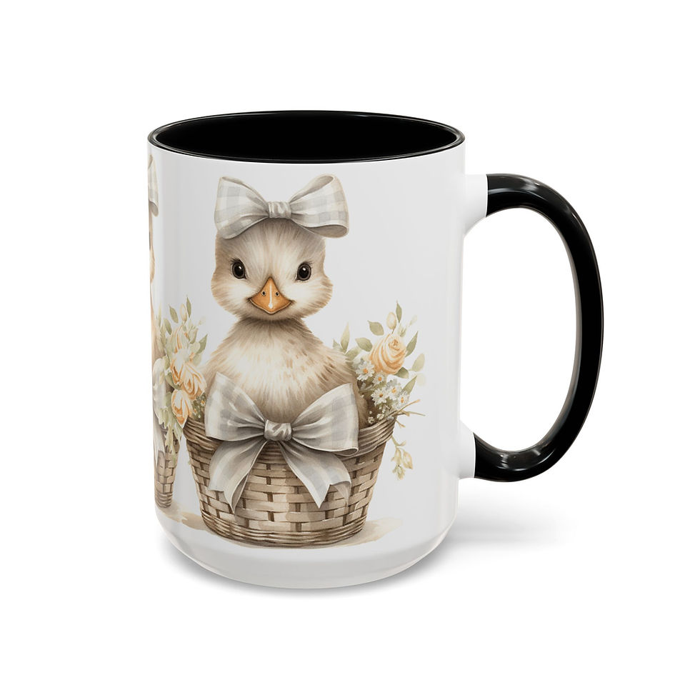 Thumbnail: Artistic Coffee Mug Duck Pink Roses Shabby French Farmhouse Spring Kitchen Decor
