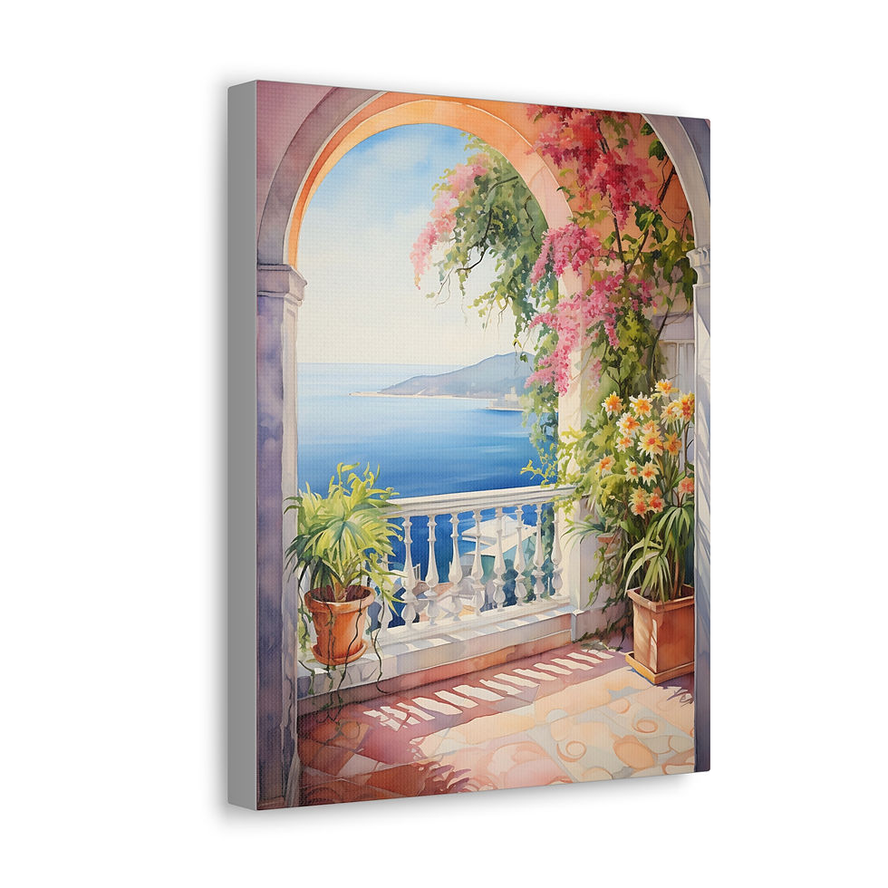 Thumbnail: Canvas Art Seaside Mediterranean Villa Patio Vibrant Ocean Wall Decor 