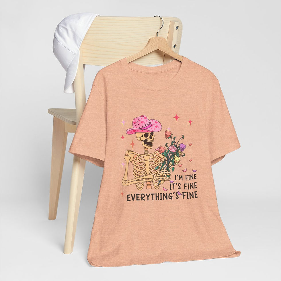 Thumbnail: Artistic T-Shirt Self Love Pink Roses Skeleton Everything's Fine Artsy Apparel