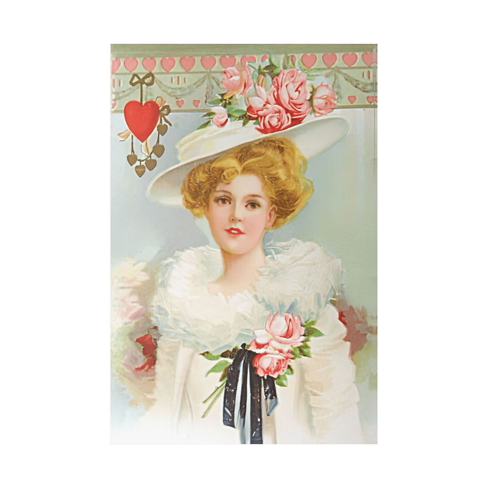 Thumbnail: Vintage Art Print Victorian Woman Shabby Pink Roses Wall Hanging Romantic Decor