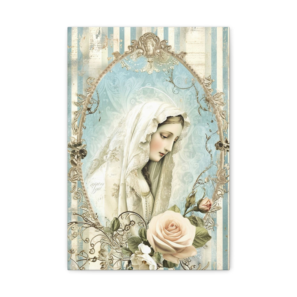 Thumbnail: Shabby Virgin Mary Canvas Art French Country Wall Decor Pastel Blue White Pink