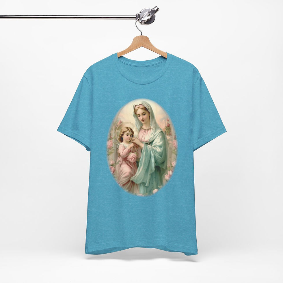 Thumbnail: Virgin Mary T-Shirt Shabby French Madonna and Child Art Tee Catholic Faith Gifts