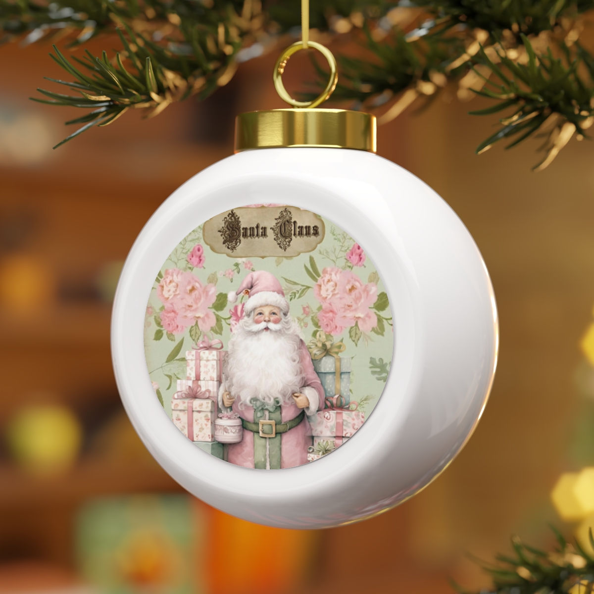 Shabby Chic Santa Claus Christmas Ornament Pink Christmas Decor