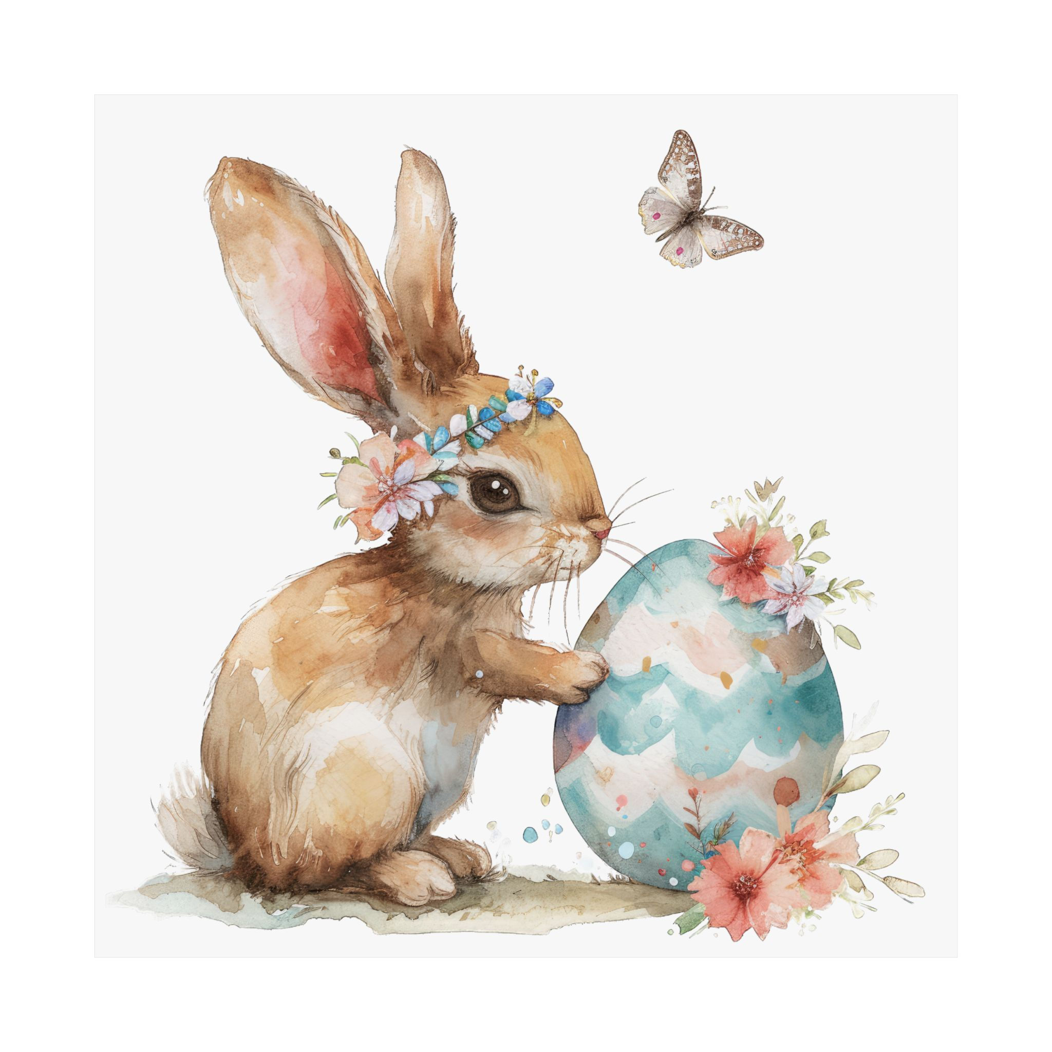 Shabby Spring Art Print Rabbit Butterfly Floral Eggs Cottage Farmhouse Decor