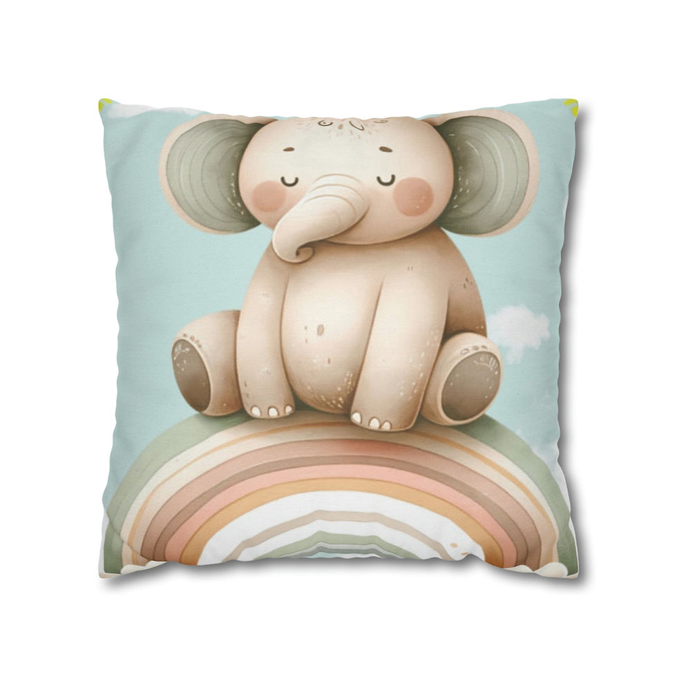Thumbnail: Artistic Nursery Décor Throw Pillow Cover Cute Elephant on Rainbow