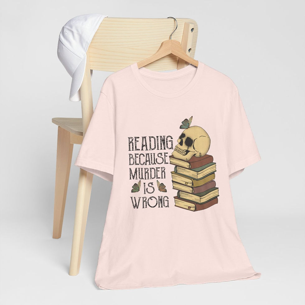 Thumbnail: Wearable Art Artistic T-Shirt Reading Because Murder is Wrong Sarcastic Apparel