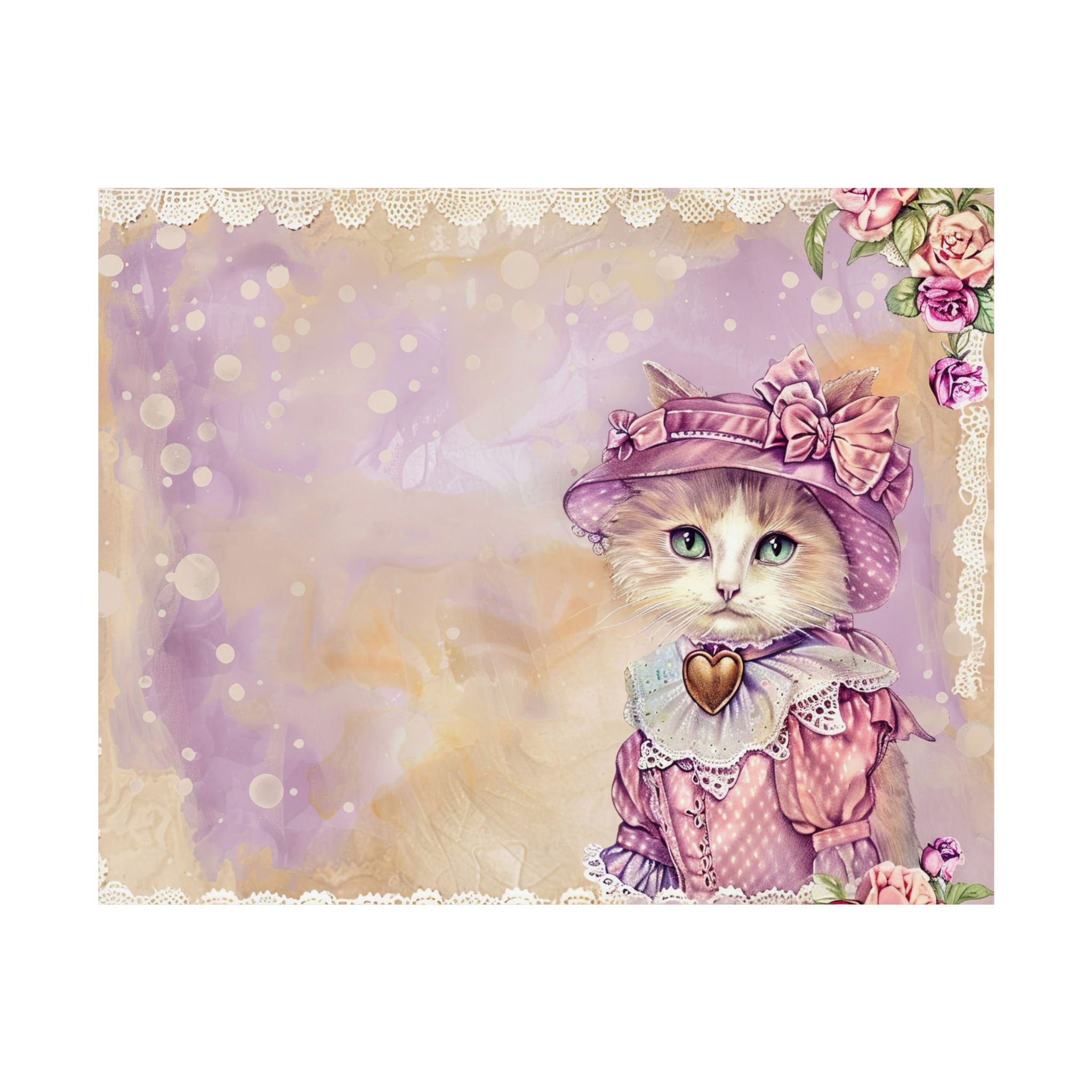 Shabby Cat Art Print Victorian Kitty in Hat Pastel Roses Cat Lover Decor Gift