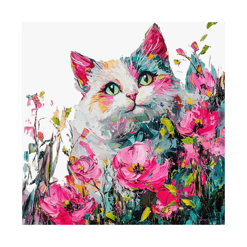 Thumbnail: Cat Art Print - Hippie Kitten Boho Cat Lover gift Vibrant Wall Decor