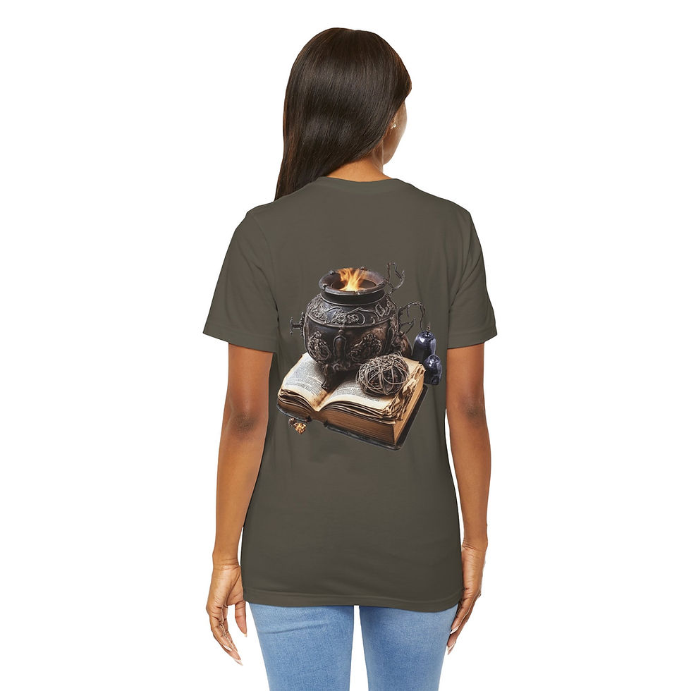 Thumbnail:  Witchy T-Shirt Spell book Cauldron Art Tee Esoteric Expressive Halloween Gifts