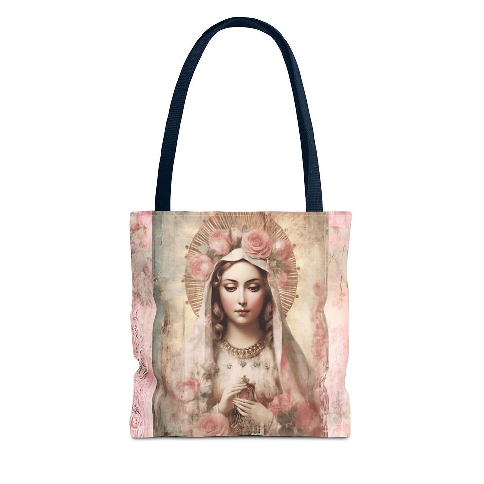 Thumbnail: Artistic Shabby Virgin Mary Tote Bag Pastel Art Pink Roses Serene Catholic Gift