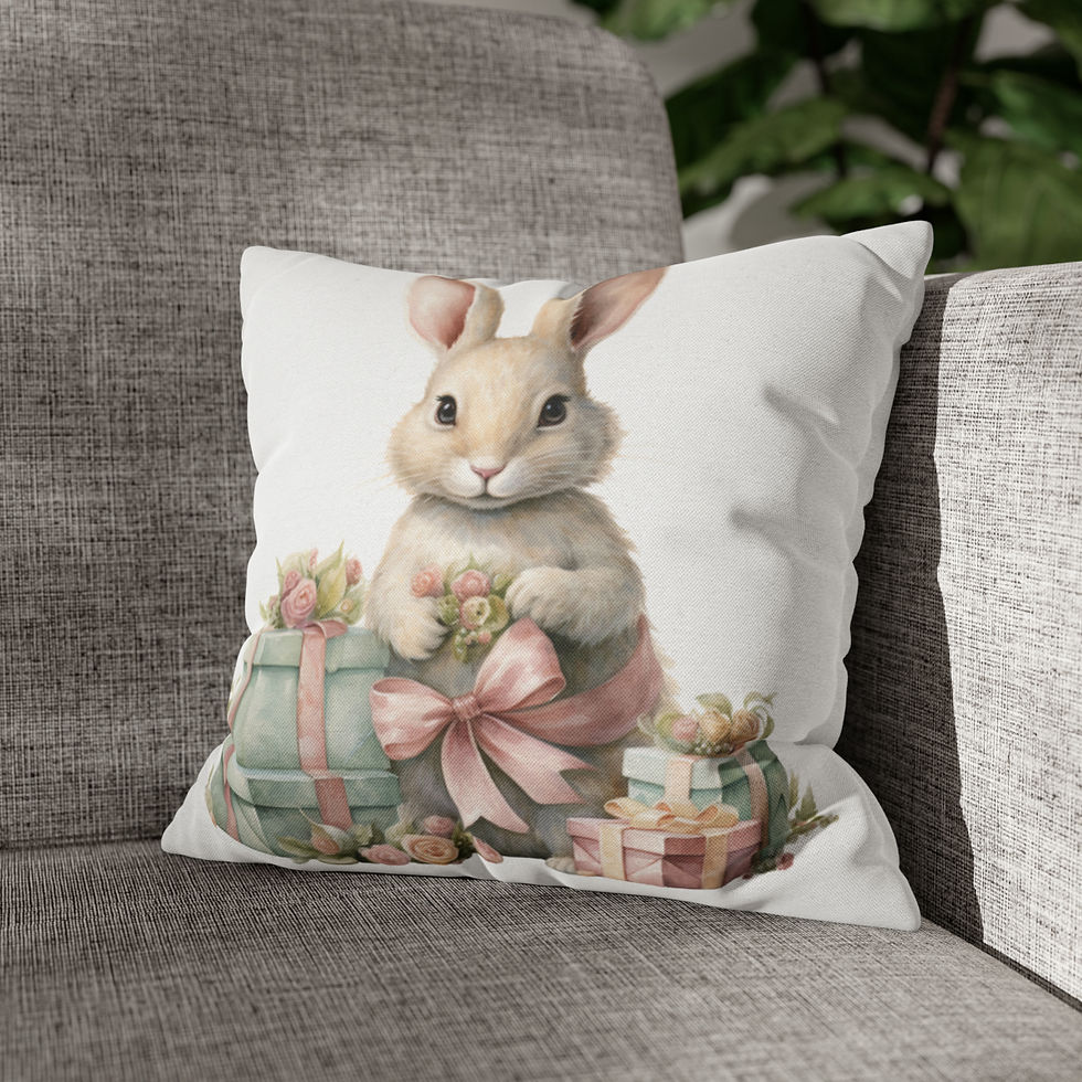 Thumbnail: Shabby Christmas Throw Pillow cover Victorian Bunny rabbit Pink Holiday Decor