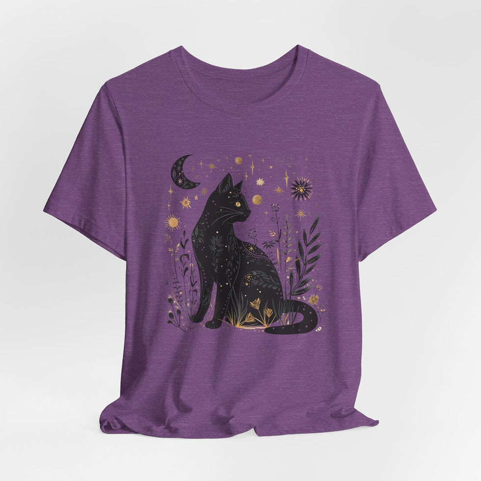 Thumbnail: Witchy T-Shirt Black Cat Starry Sky Crescent Moon Art Tee Expressive Gifts