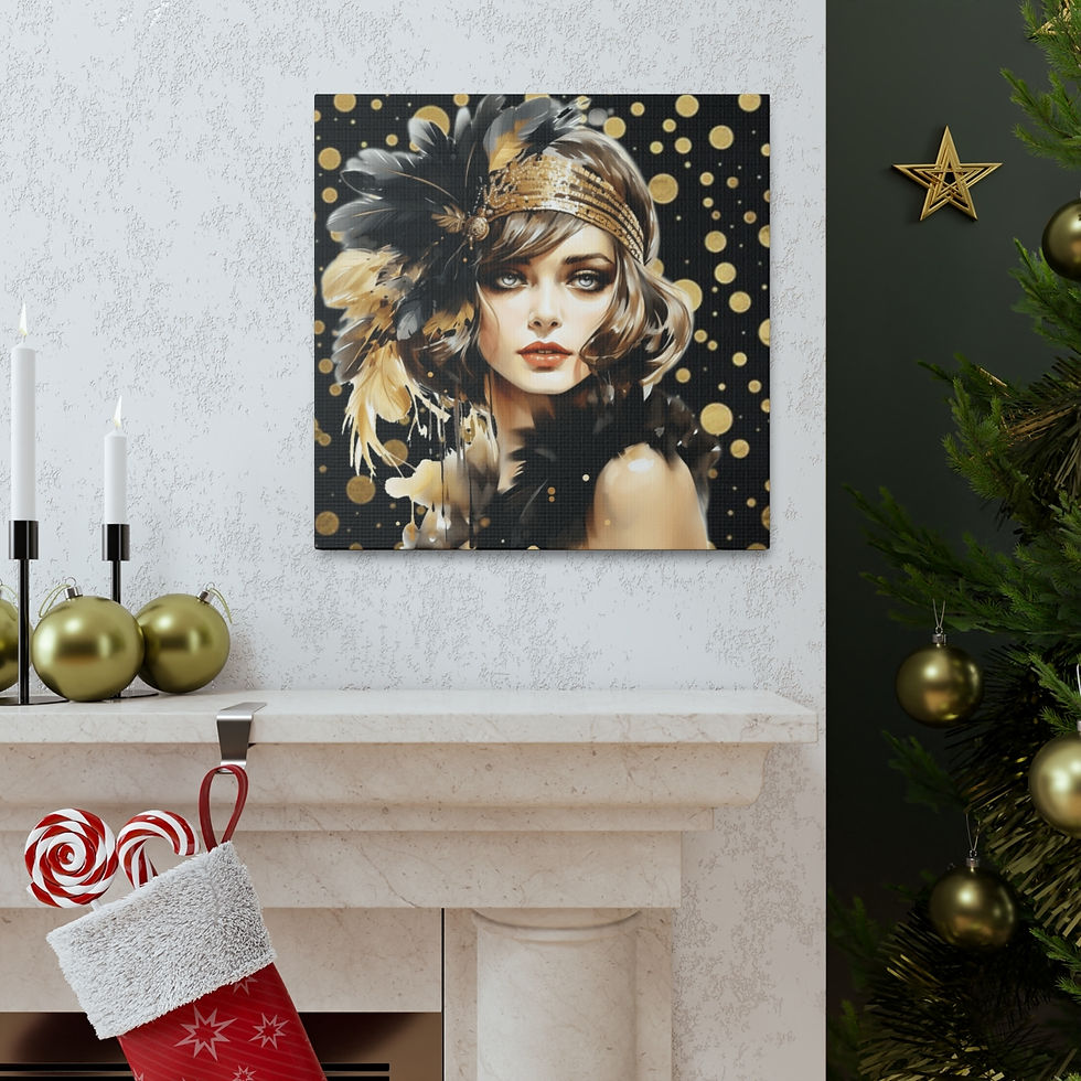 Thumbnail: Vintage Art Deco Women Canvas Art French Flapper Glamour Black Statement Decor 
