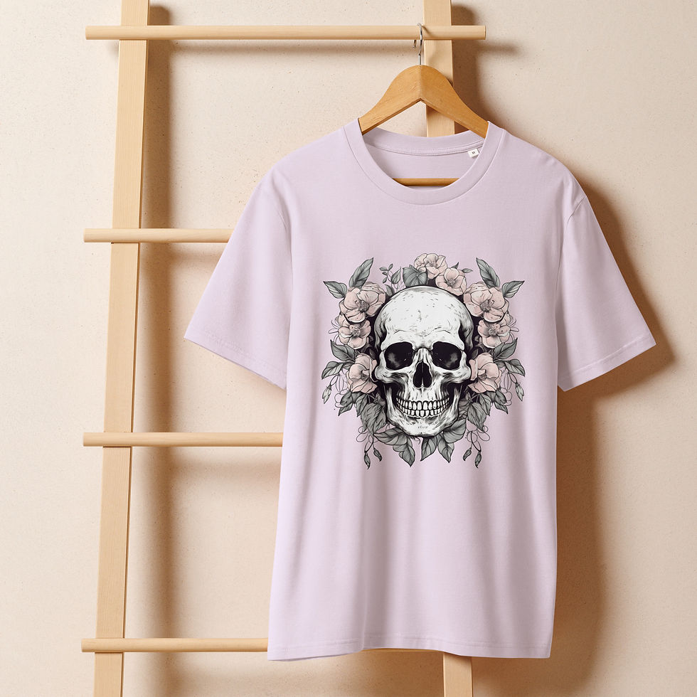 Thumbnail: Skull Organic Cotton T-Shirt Pink Roses Esoteric Tee Artistic Gift