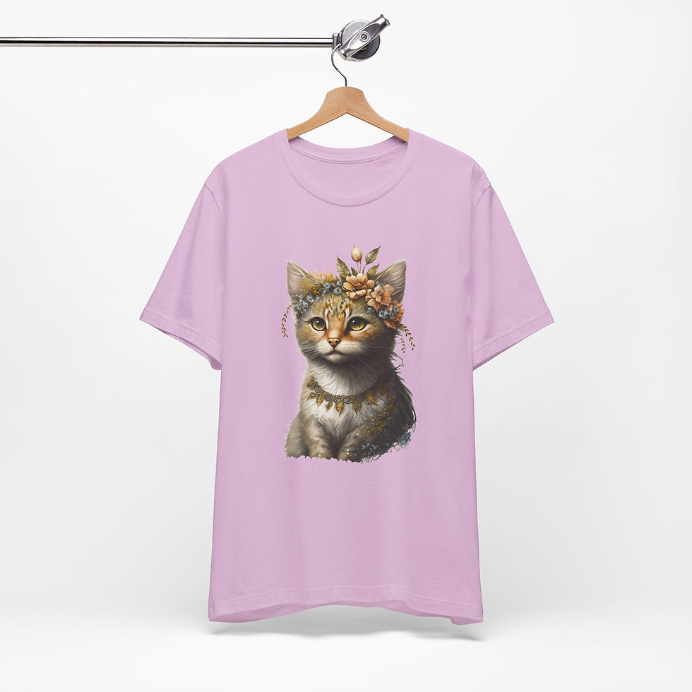 Thumbnail: BOHO Cat T-Shirt Kitty with Flowers Art Tee Trendy Artistic Apparel