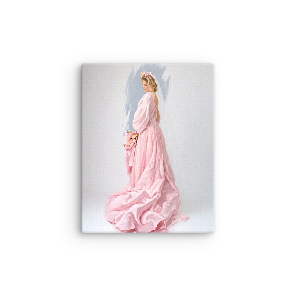 Thumbnail: Vintage Harrison Fisher Canvas Art Bride in Pink Lace Gown Bridal Decor 