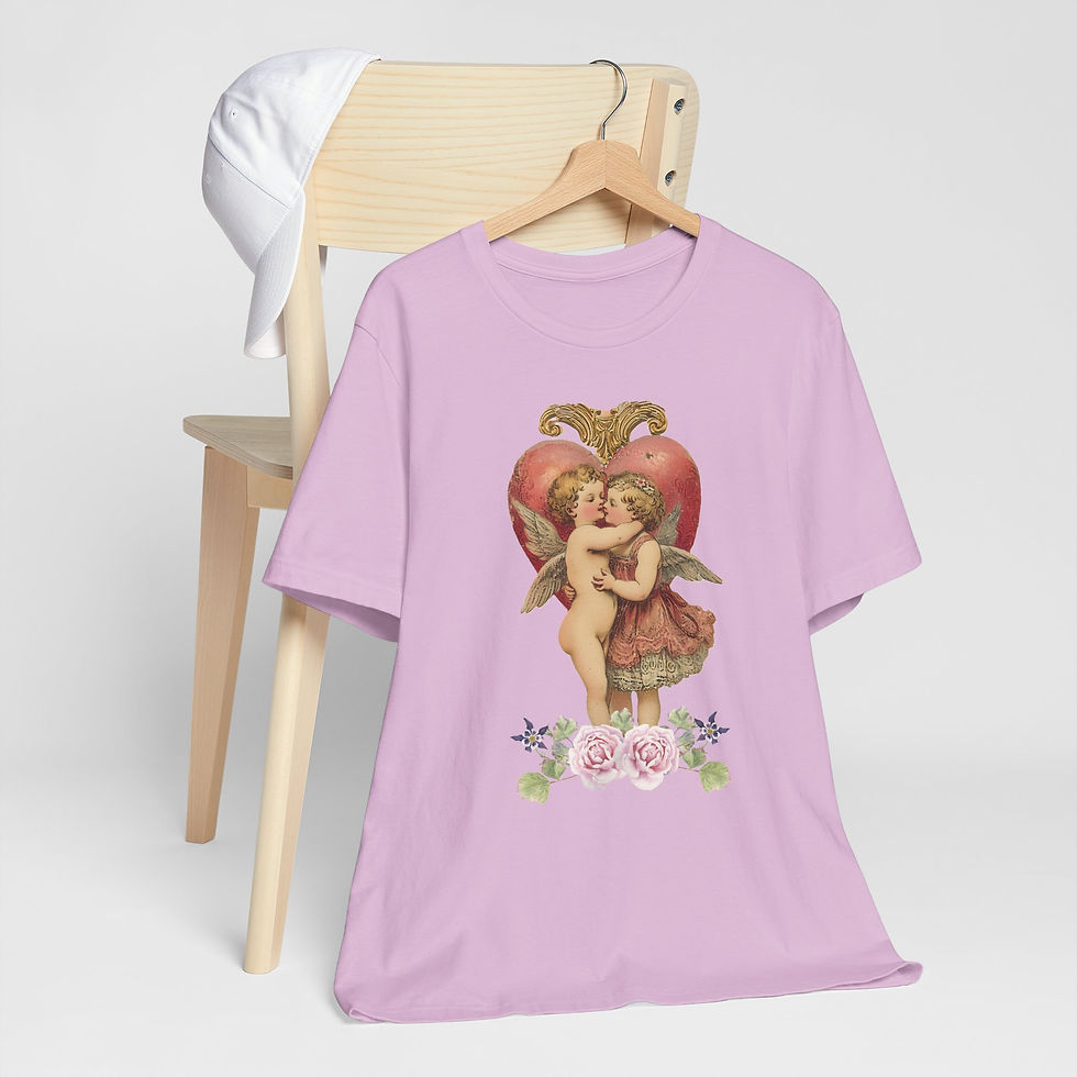 Thumbnail: Kissing Cherubs T-Shirt Shabby Cupid Pink Roses Artistic Gift Valentines Day Tee
