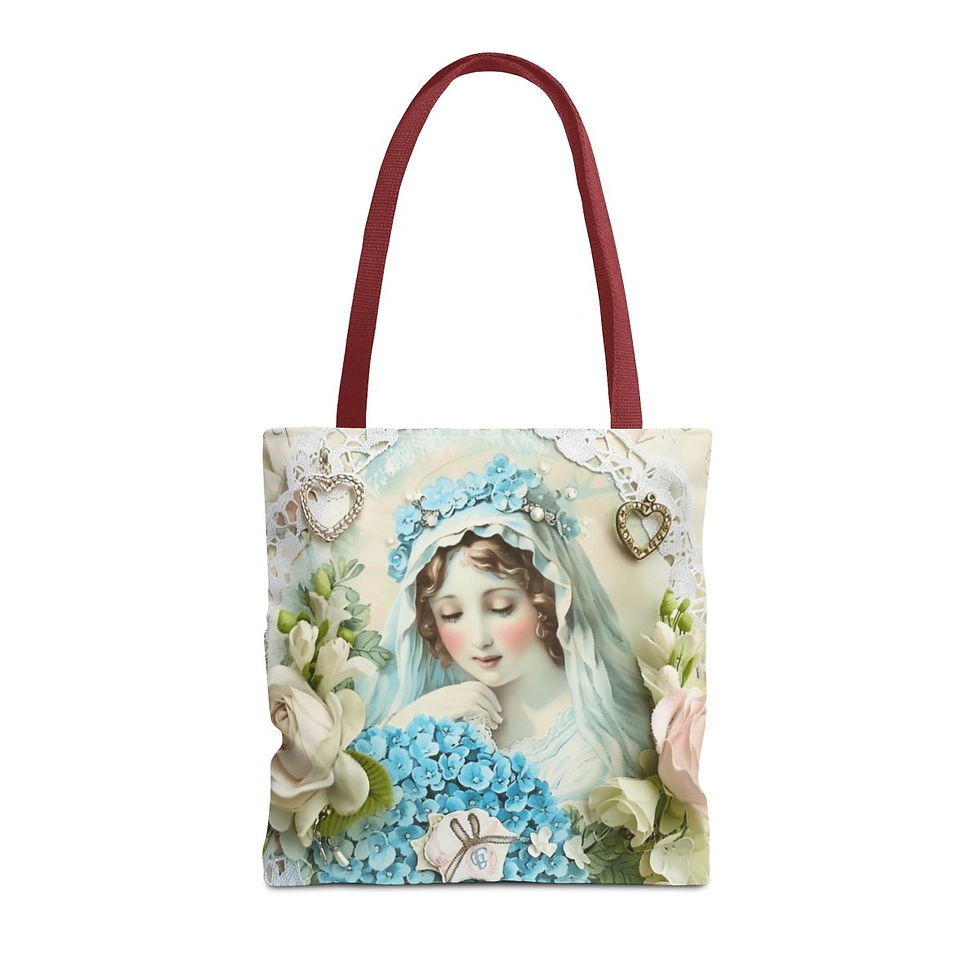 Thumbnail: Shabby Virgin Mary Tote Bag Mother Mary Pink Blue Religious Serene Catholic Gift