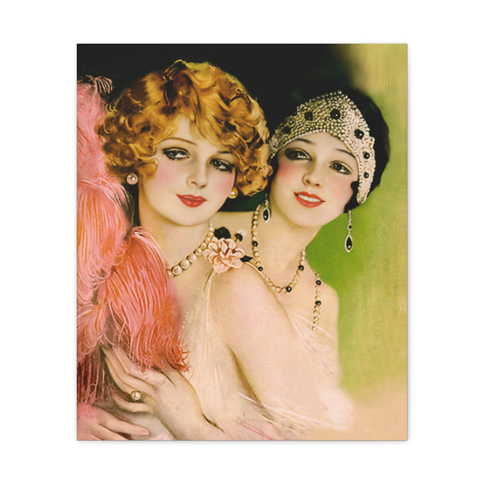 Thumbnail: Vintage Art Deco Women Canvas Art French Flapper Fashion Print Wall Decor 