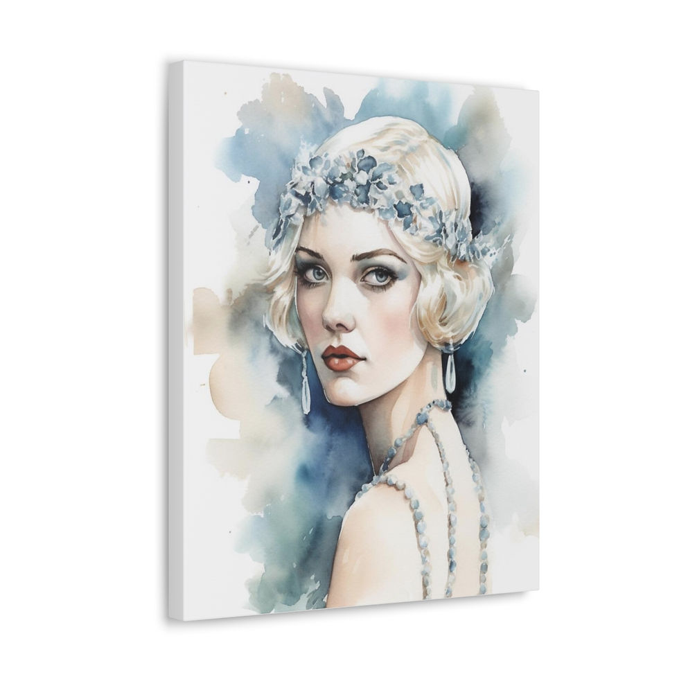 Thumbnail: Art Deco Watercolor Boho Woman Artwork Canvas Gallery Wrap French Wall Decor 