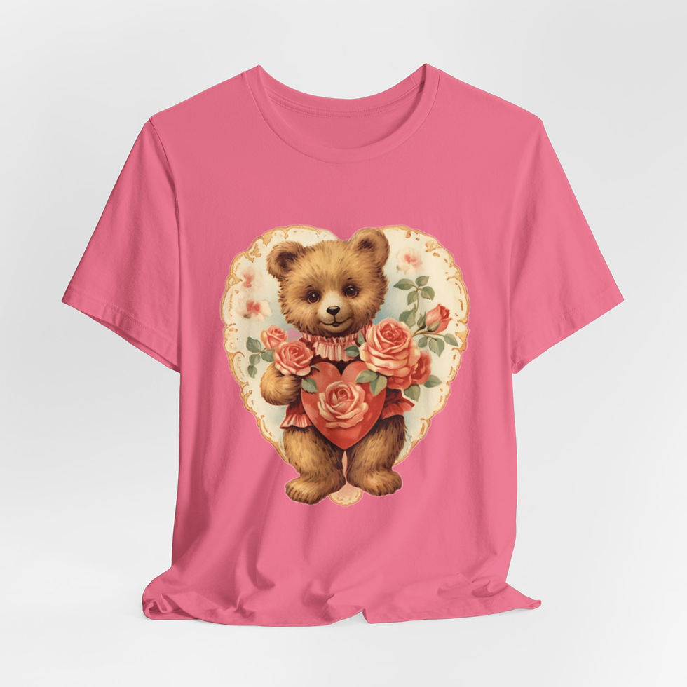 Thumbnail: Shabby Bear T-Shirt Roses and Hearts Valentine's Day Artistic Bear Lover Gift 