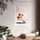 Miniatura: Vintage Christmas Art Print Retro Puppy Dog & Bird Pink Holiday Wall Decor 