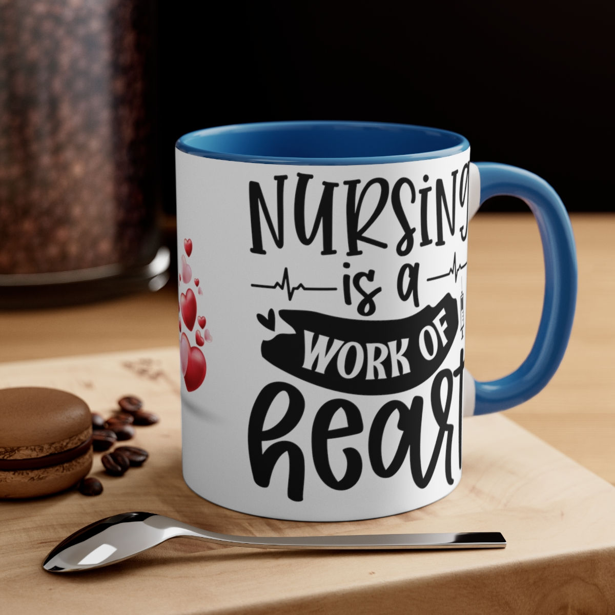 Nurse Coffee Mug Nursing is a Work of Heart Hot Chocolate 2-tone Mug Nurse gifts