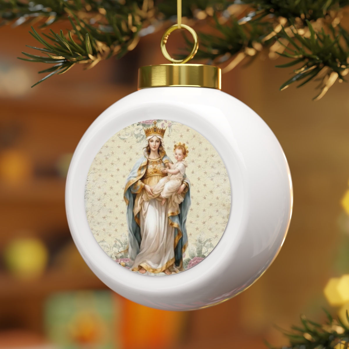 Christmas Ornament Madonna and Child Virgin Mary Shabby Religious Art Ornament