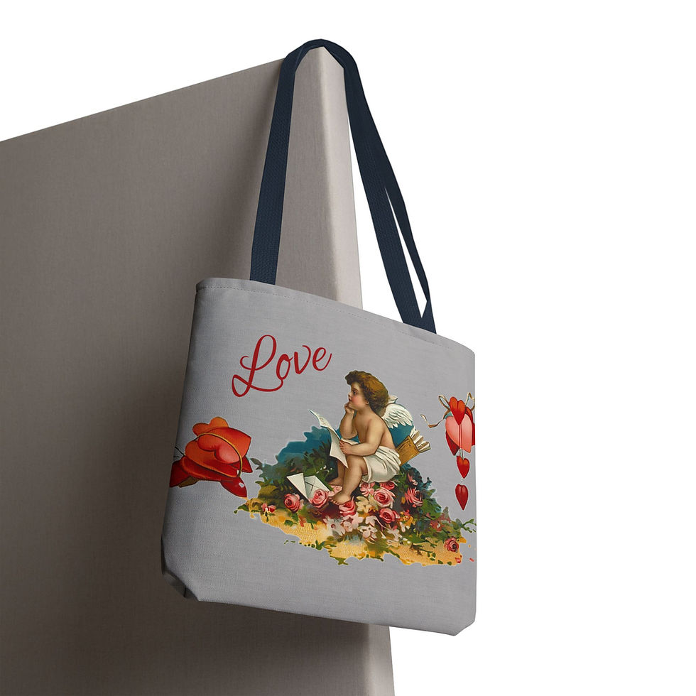 Thumbnail: Vintage Cupid Art Tote Bag Romantic Hearts Roses and Cherub Artistic Gift 