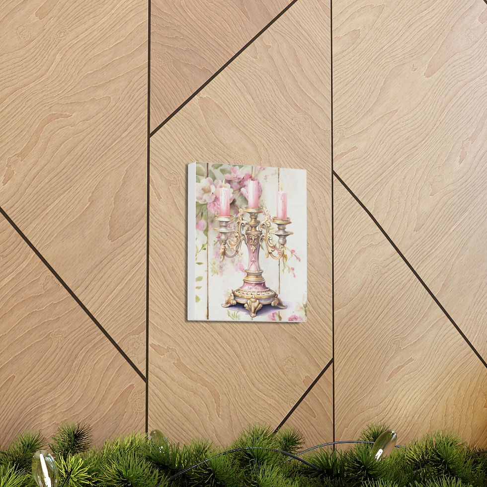 Thumbnail: Shabby Victorian Wall Art Pink Candles & Roses Decor Canvas Print French Country