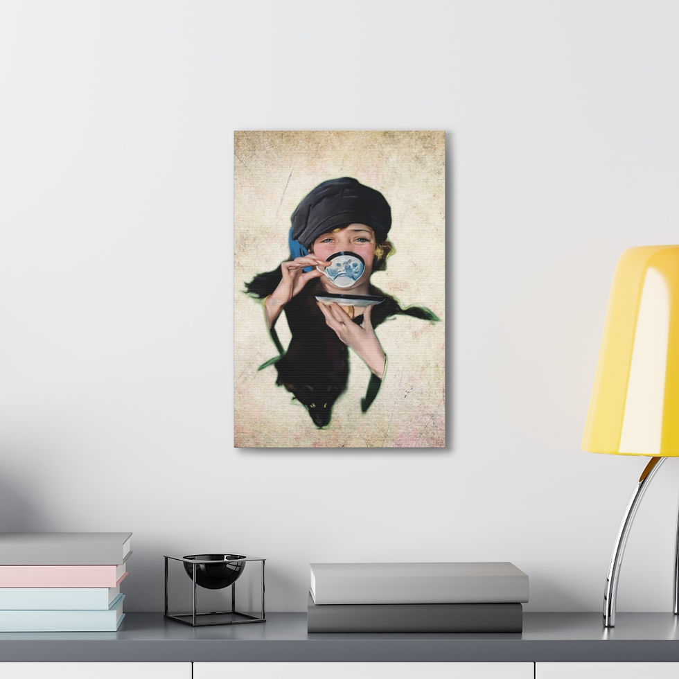Thumbnail: Vintage Canvas Art Print Retro Art Deco Woman Sipping Tea Kitchen Home Decor 