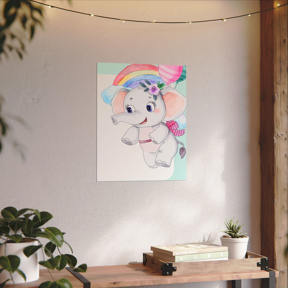 Thumbnail: Watercolor Nursery Art Print Elephant Rainbows Baby's Wall Decor Textured Print