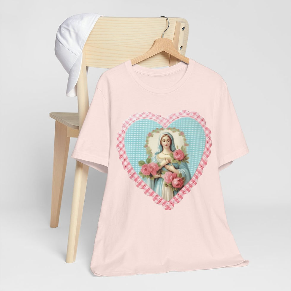 Thumbnail: Shabby Virgin Mary T-Shirt Religious Faith Pastel Art Tee Vintage Catholic Gifts