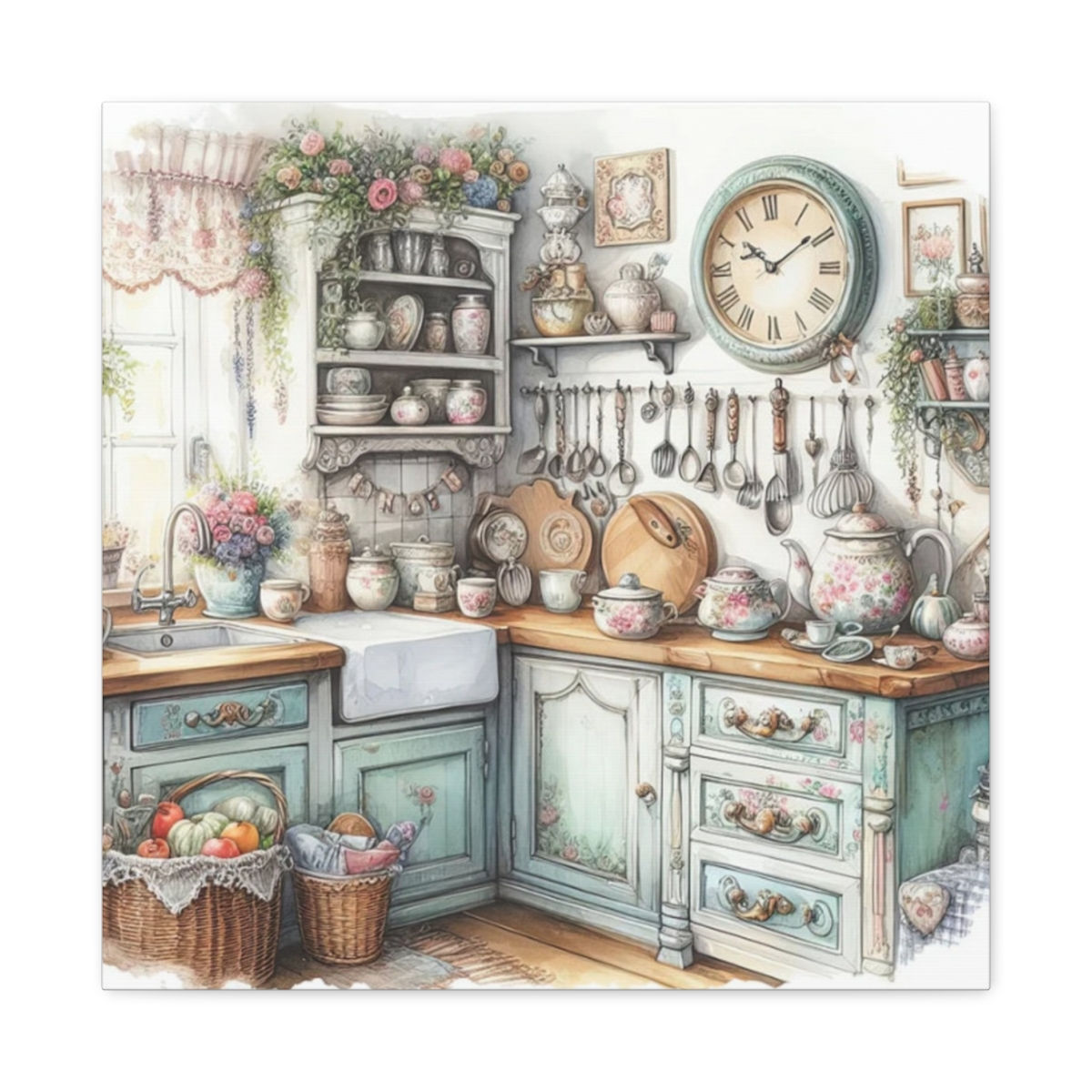 Shabby French Country Kitchen Canvas Art Farmhouse Cottage Kitchen Pastel decor