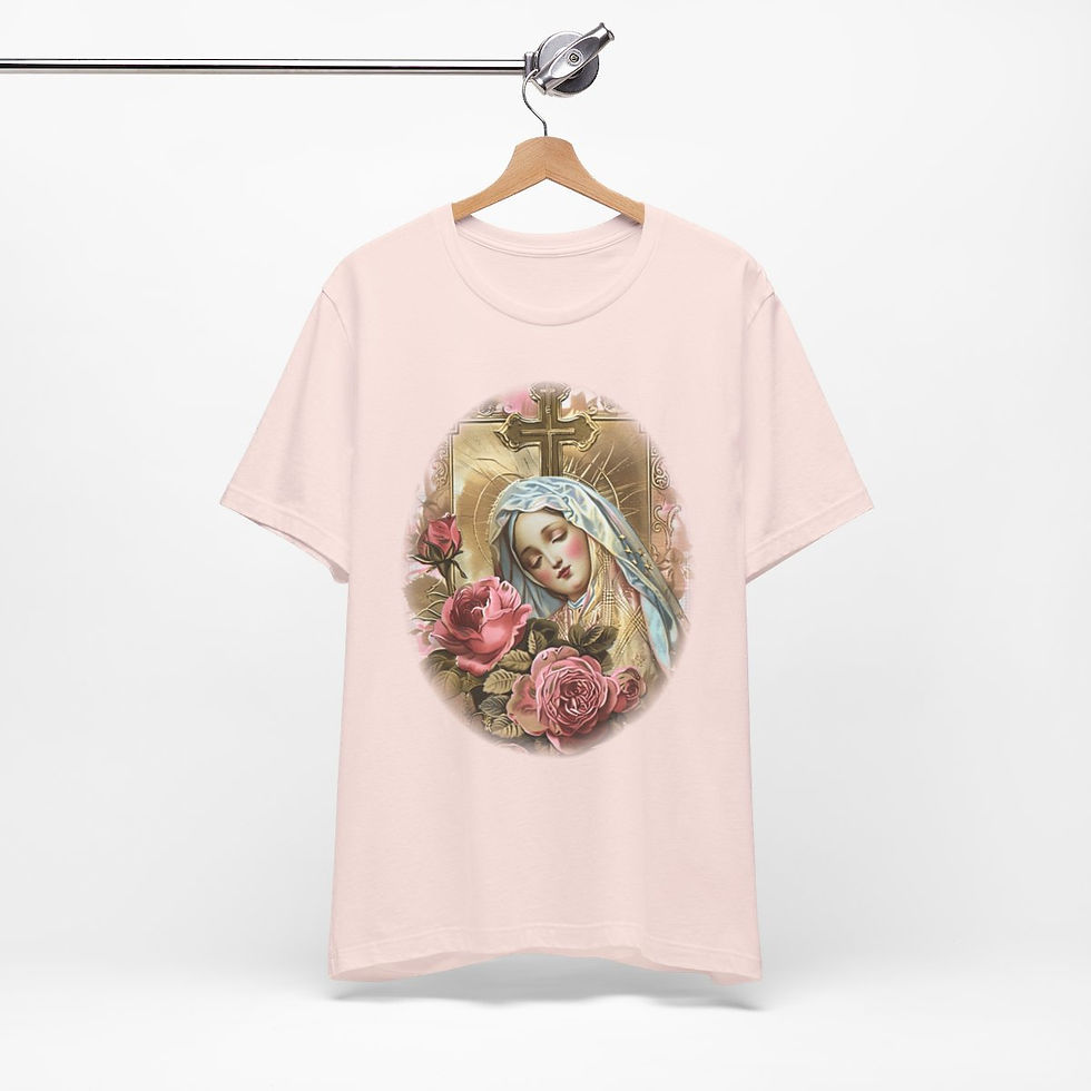 Thumbnail: Shabby Virgin Mary T-Shirt Ave Maria Religious Faith Art Tee Catholic Gifts