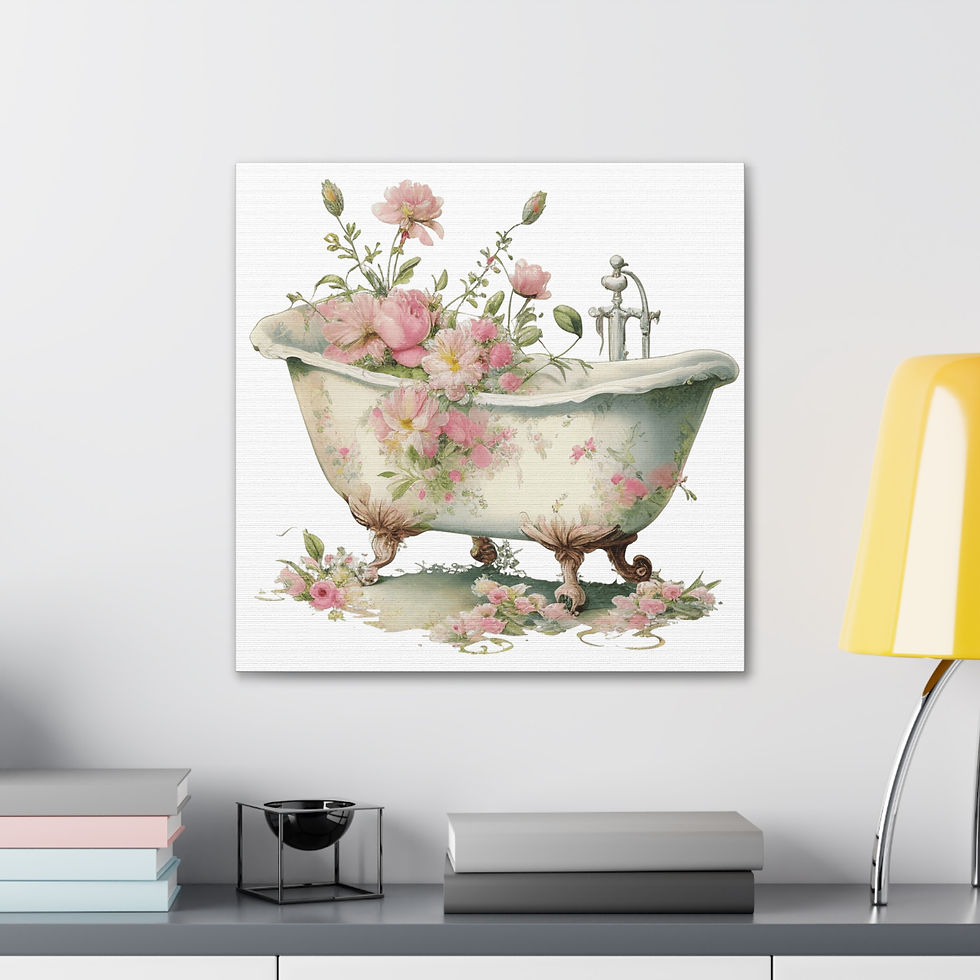 Thumbnail: Shabby Clawfoot Tub Canvas Art Print Pink Roses Victorian Cottage Bathroom Decor