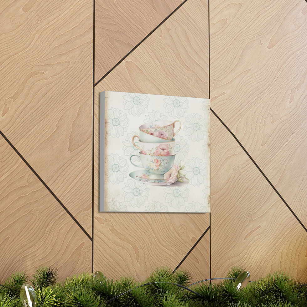 Thumbnail: Shabby French Country Teacups Canvas Art Print Victorian Tea Pastel Flowers