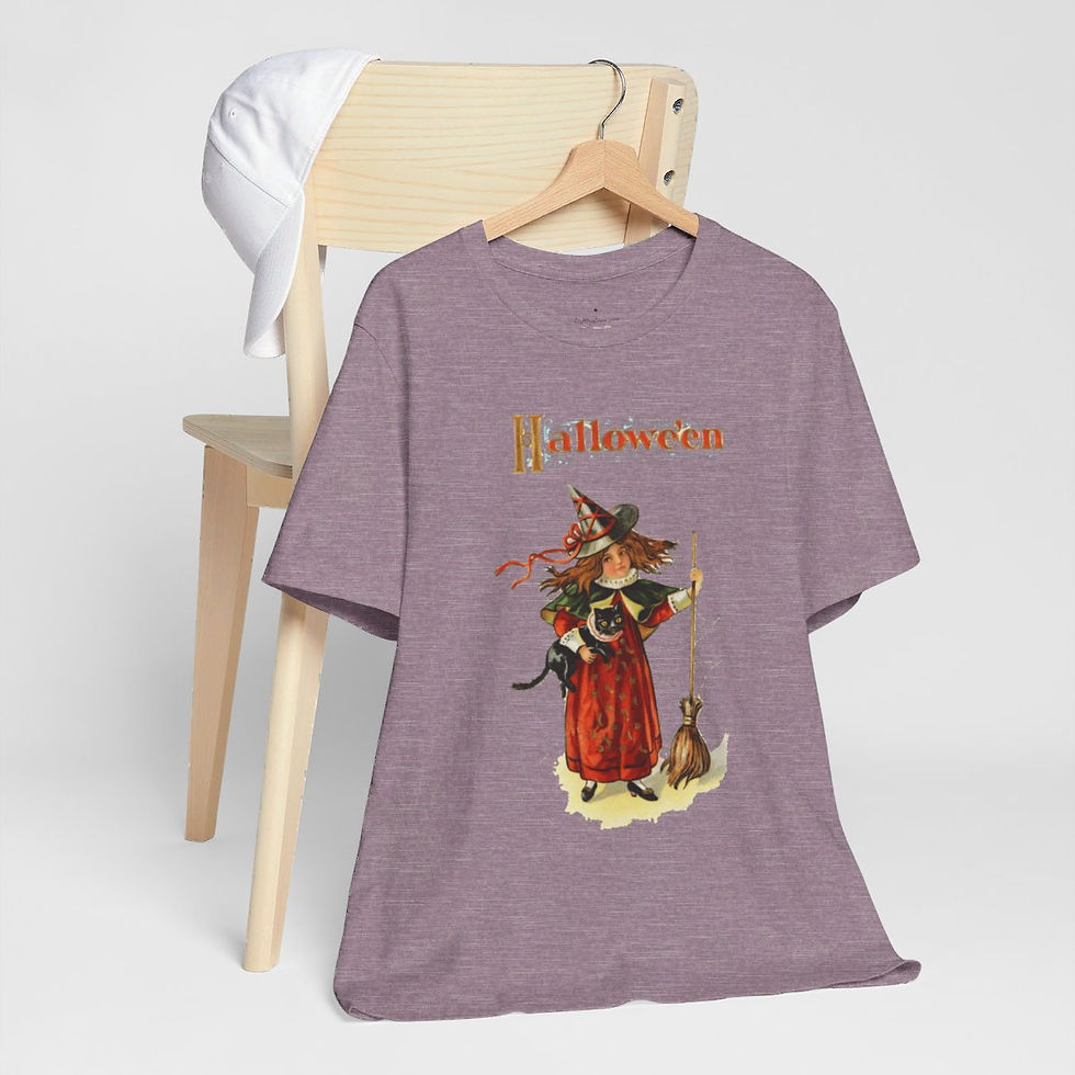 Thumbnail: Vintage Halloween T-Shirt Witch and Black Cat Cute Art Tee Trendy Apparel