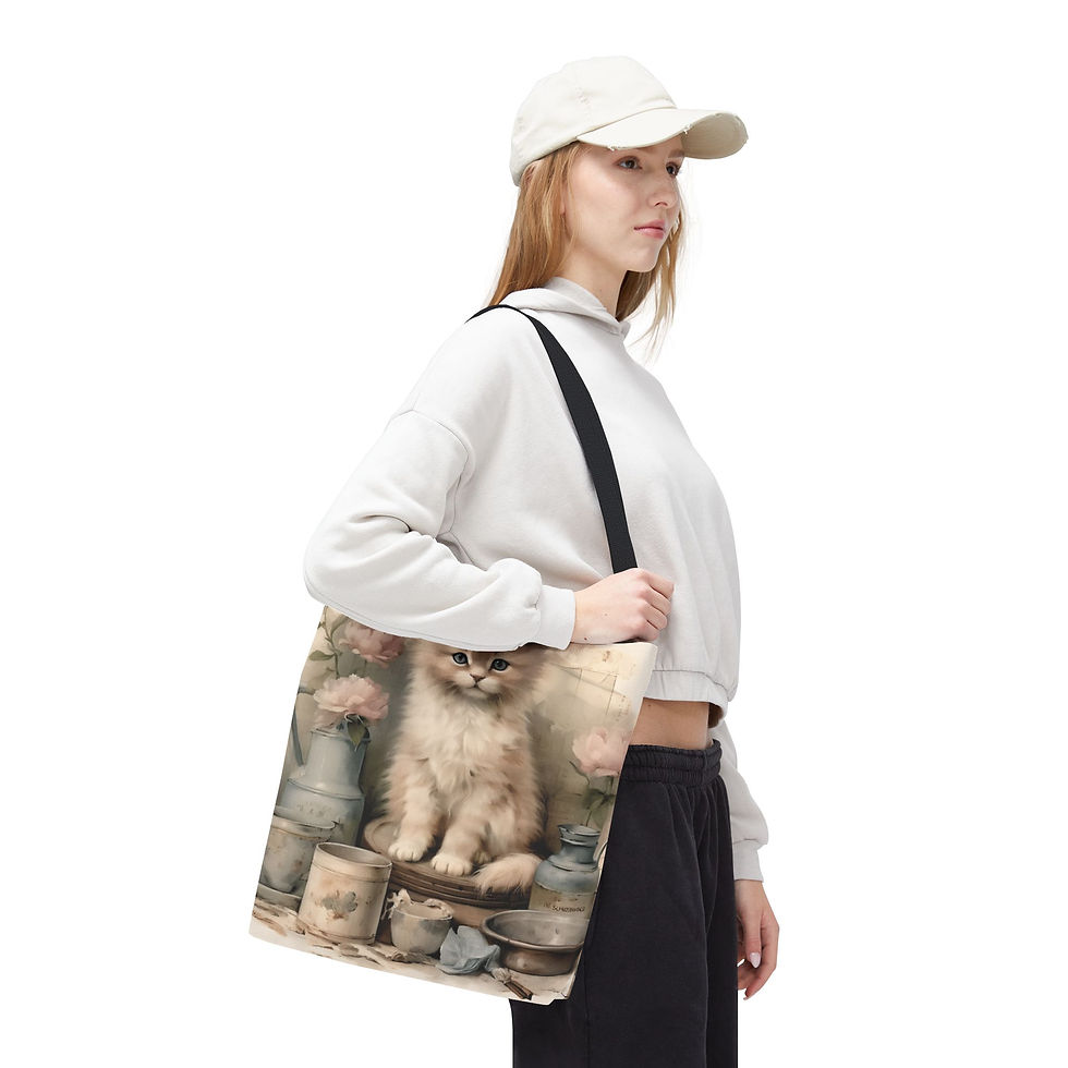 Thumbnail: Shabby Cat Art Tote Bag Vintage Victorian Farmhouse Cat Lover Artistic Gift 
