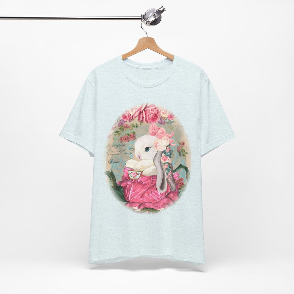 Thumbnail: Shabby T-Shirt Bunny having Tea Pink Roses Chic Art Tee Artistic Apparel & Gifts