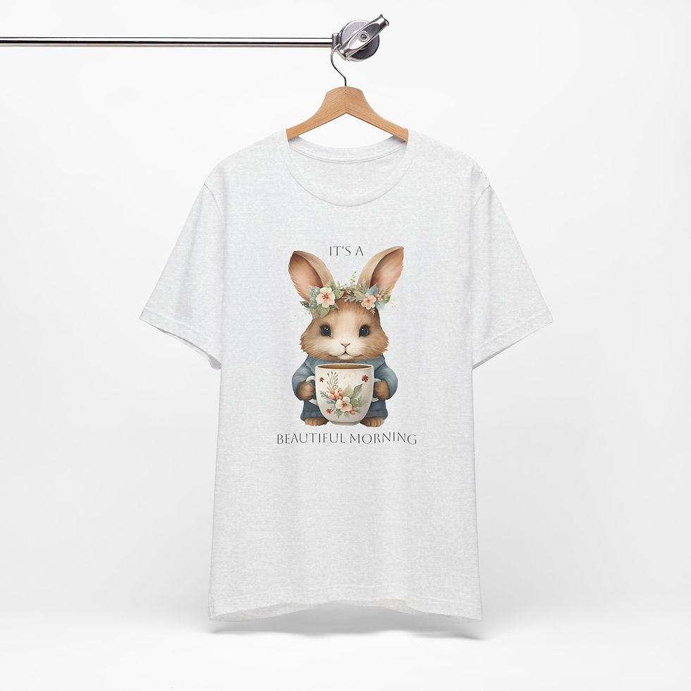 Thumbnail: Beautiful Morning Art T-Shirt Cute Bunny w/ Coffee Motivational Artistic Apparel