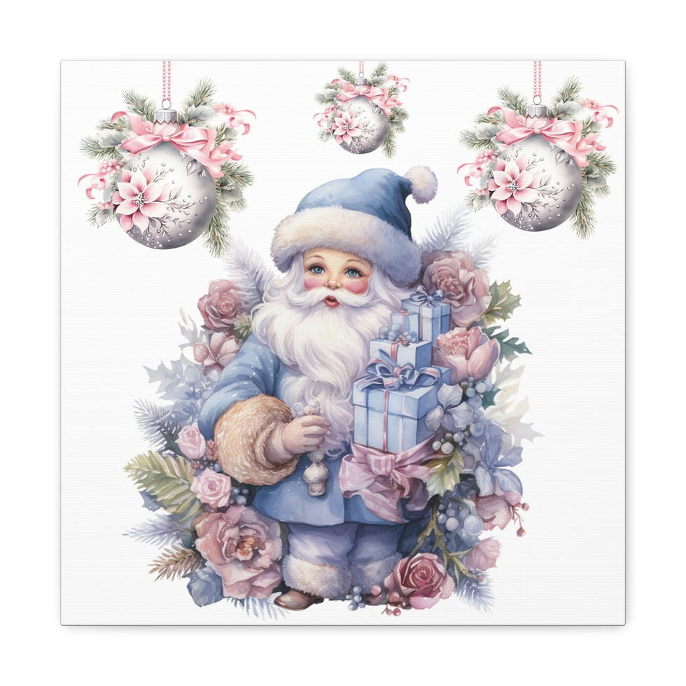 Thumbnail: Shabby Christmas Canvas Art Print Santa Claus & Pink Roses Wall Decorations