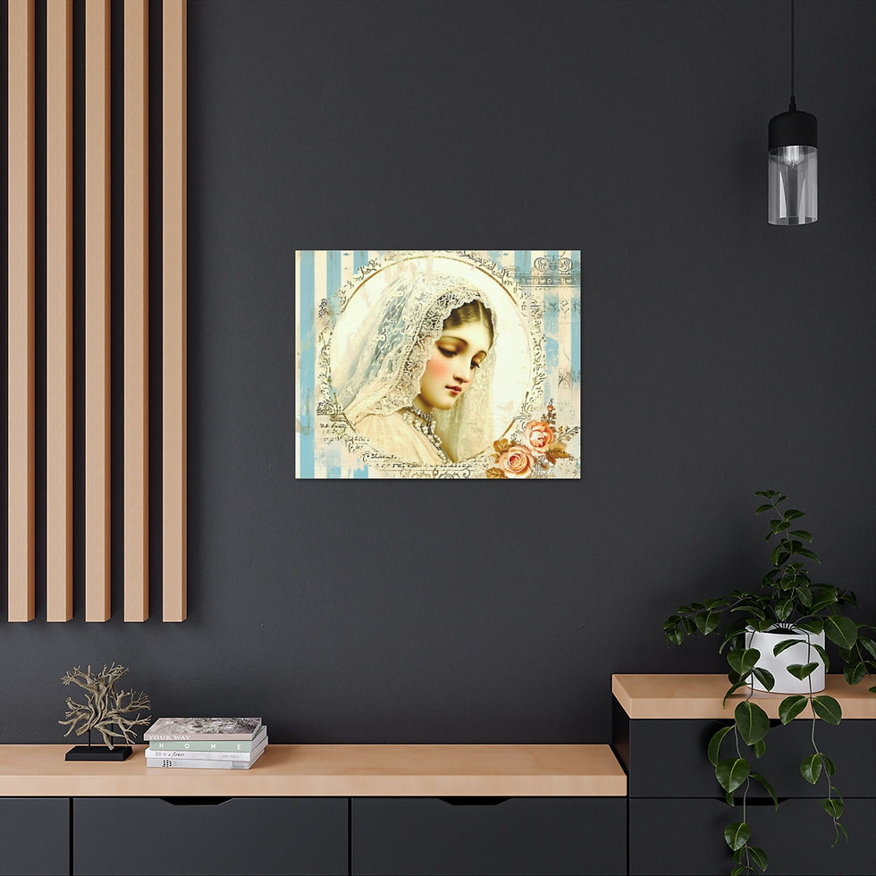 Thumbnail: Virgin Mary Canvas Art Shabby French Country Pink Roses Pastel Religious Decor