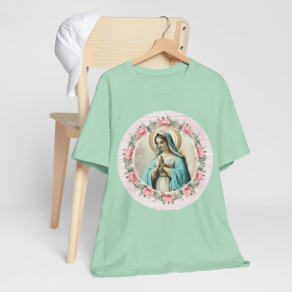 Thumbnail: Shabby Virgin Mary T-Shirt Religious Faith Art Tee Vintage Style Catholic Gifts