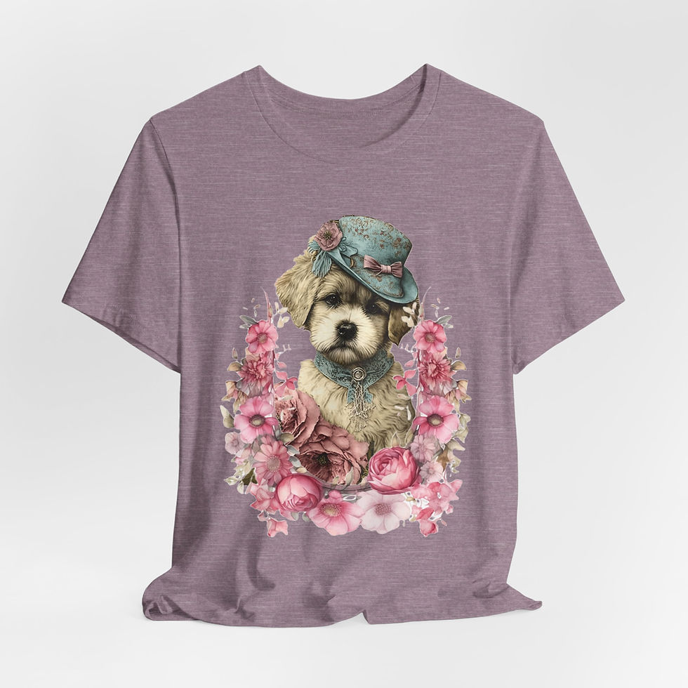 Thumbnail: Victorian Dog T-Shirt Shabby Dog in Hat with Roses Artistic Gift Dog Lover Tee